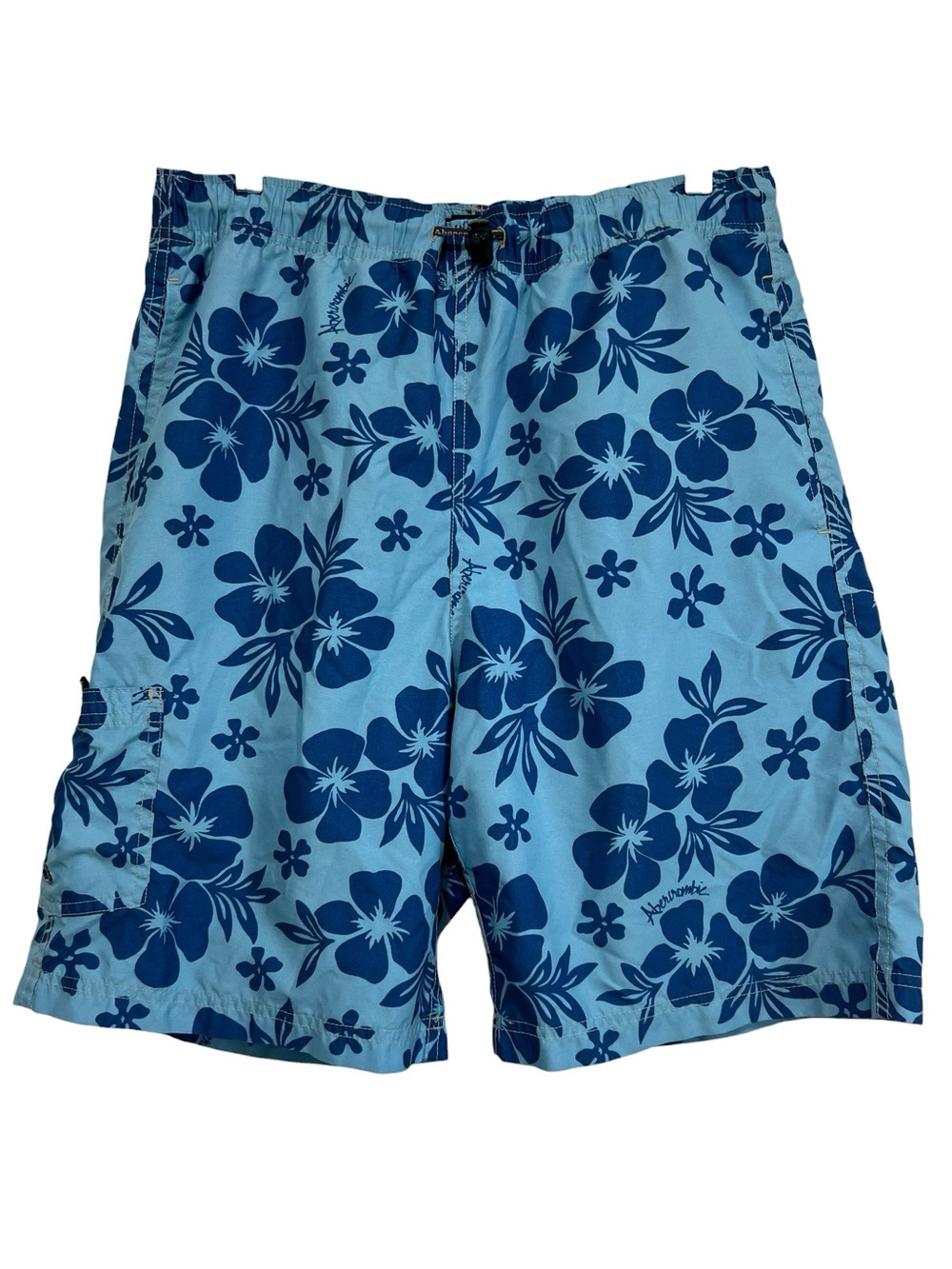 Vtg Y2K Abercrombie & Fitch Blue Floral Hawaii-Print Men's Swim Trunks Small